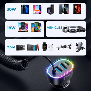 Įkroviklis automobilinis Joyroom (JR-CL20) 4IN1 (2xUSB, 1xUSB-C 1.6M 57W) su lightning laidu juodas