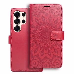 MEZZO knygos tipo dėklas telefonui SAMSUNG S25 Ultra su mandala, purpurinis