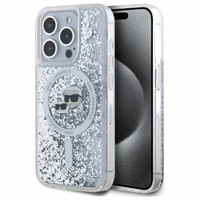 Karl Lagerfeld Skysti blizgučiai Karl & Choupette Head Magnetinis dėklas telefonui iPhone 15 Pro - skaidrus
