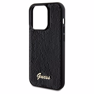 Guess Sequin Script Metal dėklas telefonui iPhone 14 Pro - juodas