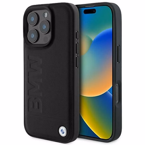 BMW odinis dėklas su karštu antspaudu iPhone 16 Pro - juodas