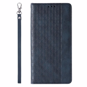 Magnetinis dirželio dėklas telefonui iPhone 14 Pro su atverčiamu dangteliu, pinigine, mini dirželiu ir stovu, mėlynas