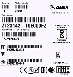Zebra ZT231 – thermal-transfer label printer, 203 × 203 dpi, 305 mm/s, wired and wireless with Ethernet and Bluetooth
