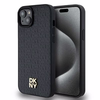 DKNY Odinis monogramos rašto metalinis logotipas Magnetinis dėklas iPhone 15 Plus / 14 Plus - juoda