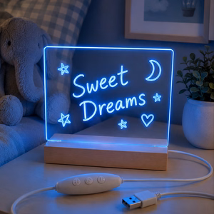 Forever Light FNL-18 medinis akrilinis LED naktinis šviestuvas–rašymo lenta su žymekliu