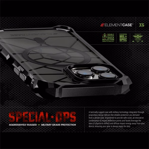 Element Special Ops X5 case for iPhone 14 Plus, with Mil-Spec drop protection, black and smoke