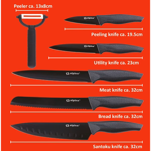 Alpina INOX nerūdijančiojo plieno peilių rinkinys, 6 vnt., juodas