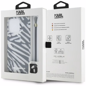 Karl Lagerfeld IML Zebra Pattern & Cord dėklas telefonui iPhone 15 Pro - juodas