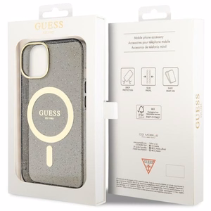 Guess Glitter Gold Magnetinis dėklas telefonui iPhone 14 - juodas
