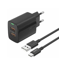 Foneng Sieninis įkroviklis EU63 - 2x USB - 12W su USB-C kabeliu juodas