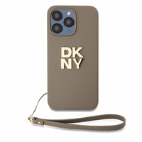 DKNY Dėklas telefonui su dirželiu ir logotipu iPhone 15 Pro Max - smėlio spalvos
