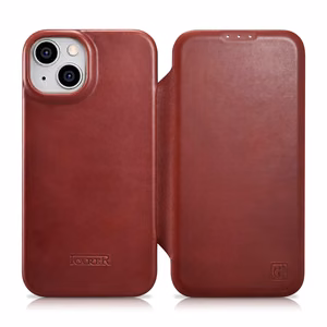 Чехол iCarer CE Oil Wax Premium Leather Folio для iPhone 14 Plus магнитный с откидной крышкой MagSafe красный