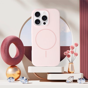 Magnetinis plonas silikoninis dėklas iPhone 15 Pro Max šviesiai rožinė
