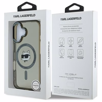 Karl Lagerfeld IML Metal Choupette Head Magnetinis iPhone 16 Plus dėklas - juodas