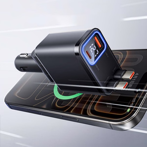 Orico Twin Reach 45W USB-A + USB-C automobilinis įkroviklis su dviem sutraukiamais USB-C laidais - juodas