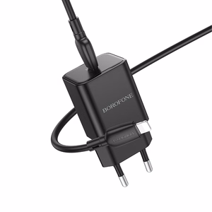 Borofone Sieninis įkroviklis BN13 Safety GaN - Type C - PD 30W su Type C į Lightning kabeliu juodas