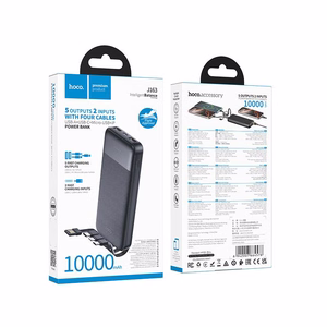 Išorinė baterija Hoco 10000 mAh 2A su keturiais integruotais laidais USB A + USB C + Lightning + Micro USB J163 juoda