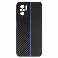 Tel Protect CARBON dėklas telefonui Xiaomi Redmi Note 10/Note 10S/Poco M5S juodas su mėlyna juostele