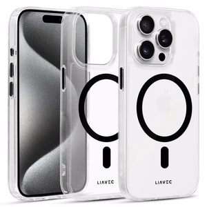 Liavec Blizgus Magnetinis Skaidrus dėklas telefonui Iphone 15 Pro juoda