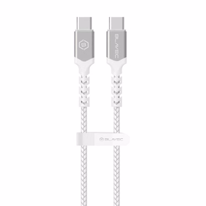 Blavec kabelis Raptor pintas - Type C į Type C - PD 100W 5A 1 metras Apple CarPlay/Android Auto (CRA-CC5WS10) baltas-sidabrinis