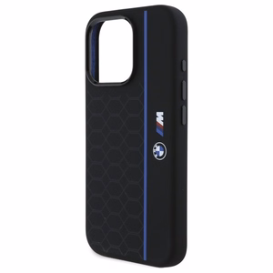 BMW silikoninis šešiakampis mėlyna linija Magnetinis dėklas telefonui iPhone 16 Pro - juodas
