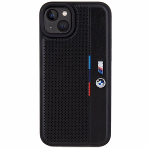 BMW perforuotas trispalvės linijos dėklas telefonui iPhone 15 Plus / 14 Plus - juodas
