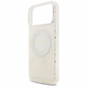 Guess IML Gėlių Electro Pearl Dirželis Magnetinis dėklas telefonui iPhone 17 Pro Max - balta