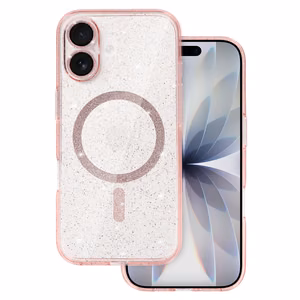Blizgantis magnetinis dėklas telefonui Iphone 17, rožinis, permatomas