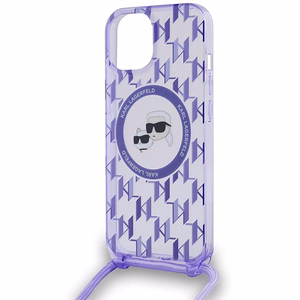 Karl Lagerfeld IML Crossbody Monogram Karl & Choupette Head Magnetinis dėklas iPhone 15 / 14 / 13 - violetinis