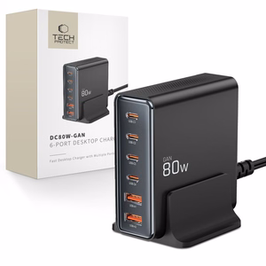 "Tech-protect DC80W-GAN" 6 PRIETAISŲ PD80W/QC3.0 įkrovimo stotelė - juoda