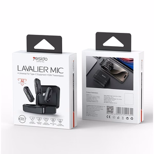 YESIDO KR16 MICROPHONE MEMS 2PCS LIGHTNING, BELAIDIS 2.4GHZ juodas
