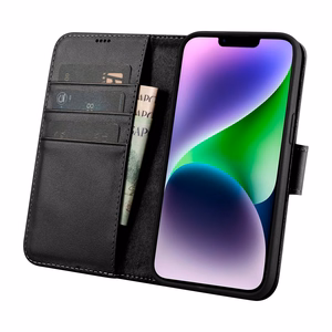 Чехол iCarer Wallet 2in1 для iPhone 14 Plus Anti-RFID кожаный с откидной крышкой чёрный