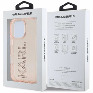 Karl Lagerfeld IML logotipo su kalnų krištolais dėklas telefonui iPhone 16 Pro - rožinis