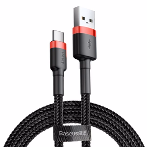 Baseus Cafule Cable patvarus nailoninis kabelis USB / USB-C QC3.0 2A 3M juodas-raudonas (CATKLF-U91)