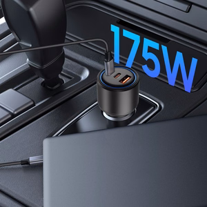 CC04 3 prievadų PD175W automobilinis įkroviklis - juodas