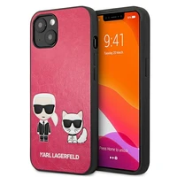 Karl Lagerfeld Ikonik Karl&Choupette dėklas iPhone 13 mini - fuksijos spalvos