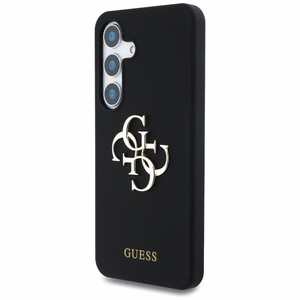 Guess Silikoninis Didelis 4G Logotipas apačioje su užrašu dėklas Samsung Galaxy S25 - juodas