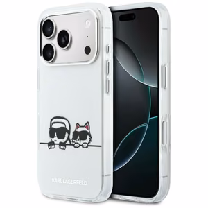 Karl Lagerfeld IML Karl & Choupette Peekaboo Logo MagSafe Dėklas for iPhone 17 Pro - baltas