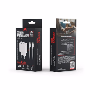 "Maxlife MXTC-06-20AC PD QC įkroviklis 1x USB-C 1x USB 20W baltas + USB-C - USB-C kabelis 20W