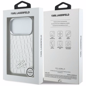 Karl Lagerfeld Croco KL Script Logo MagSafe dėklas for iPhone 17 Pro Max - sidabrinis