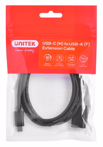 Kabelio adapteris Unitek (C476BK-1M) USB-C (M) - USB-A (F) 10Gbps 60 W