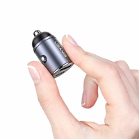 USAMS Automobilinis įkroviklis 1xUSB+1xUSB-C C38 30W PD Fast Charge su integruotu žiedu violetinis CC206CC02 (US-CC206)