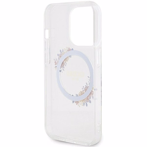 Guess IML Gėlių vainikas Magnetinis dėklas iPhone 15 Pro - permatomas