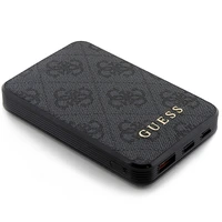 Guess Išorinė baterija 15W GUPB5LP4GEGK 5000mAh juoda/juoda 4G Odinis Metalinis Logotipas