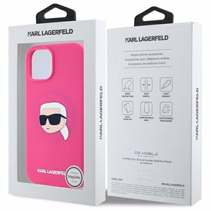 Karl Lagerfeld KLHMP15SSKHPPLF iPhone 15 6.1" fuksijos/fuksijos kietas dėklas Silikoninis Karl galvos spaudinys MagSafe