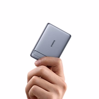 Baseus PicoGo AM31 Qi2 5000mAh 20W itin plona MagSafe suderinama išorinė baterija su stovu ir Baseus Simple USB-C 20cm pintu laidu - pilka