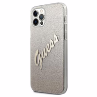 Guess GUHCP12MPCUGLSGO iPhone 12/12 Pro 6.1" auksinis kietasis dėklas Glitter Gradient Script