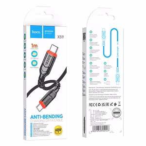 Kabelis USB C į USB C Hoco PD QC 3A 60W 1 m X59 juodas