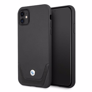 BMW Кожаный чехол Perforate для iPhone 11 / Xr - чёрный