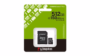 Kingston Technology 512GB microSDXC Canvas Select Plus Gen3 150MB/s A1 kortelė + adapteris